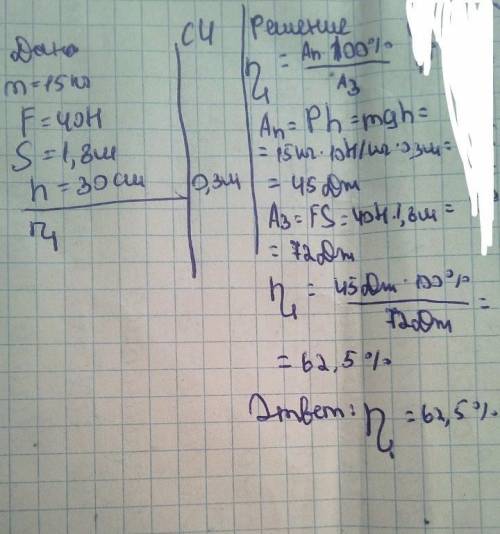 При равномерном перемещении груза массой 15 кг по наклонной плоскости динамометр, привязанный к груз