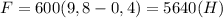 F = 600(9,8-0,4) = 5640 (H)