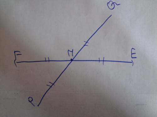 Отрезки fe и pq пересек. в их середине м. докажите что pe параллельны qf
