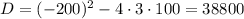 D=(-200)^{2}-4 \cdot 3 \cdot 100=38800