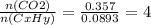 \frac{n(CO2)}{n(CxHy)}=\frac{0.357}{0.0893}=4