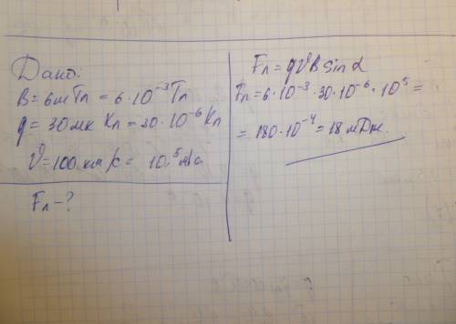 6. с какой силой будет действовать магнитное поле с индукцией 6 мтл на заряд 30 мккл, влетающий в по