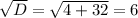 \sqrt{D}=\sqrt{4+32}=6