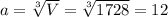 a=\sqrt[3] {V}=\sqrt[3] {1728}=12