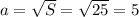 a = \sqrt{S} = \sqrt{25} = 5