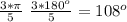 \frac{3*\pi}{5}~\frac{3*180^o}{5}=108^o