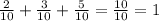 \frac{2}{10}+\frac{3}{10}+\frac{5}{10}=\frac{10}{10}=1