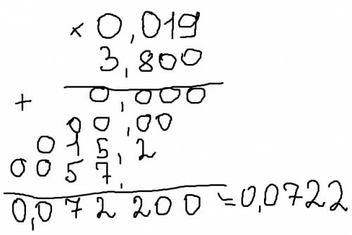 Решите пример: 0,019*3,8 в столбик!
