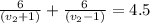 \frac{6} {(v_2 + 1)} + \frac{6} {(v_2 - 1)} = 4.5