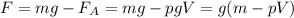 F=mg-F_{A}=mg-pgV=g(m-pV)