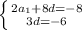 \left \{ {{2a_1+8d=-8} \atop {3d=-6}} \right.