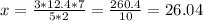 x=\frac{3*12.4*7}{5*2}=\frac{260.4}{10}=26.04