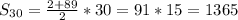 S_{30}=\frac{2+89}{2}*30=91*15=1365