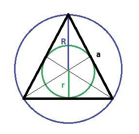 Вокруг правильного треугольника описана окружность.в этот же треугольник вписана окружность. найдите