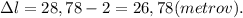 зl=28,78-2=26,78(metrov).