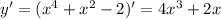 y'=(x^4+x^2-2)'=4x^3+2x