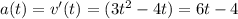 a(t)=v'(t)=(3t^2-4t)=6t-4