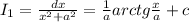 I_1=\frac{dx}{x^2+a^2}=\frac{1}{a}arctg \frac{x}{a}+c