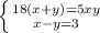 \left \{ {{18(x+y)=5xy} \atop {x-y=3}} \right.