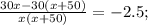 \frac{30x-30(x+50)}{x(x+50)}=-2.5;