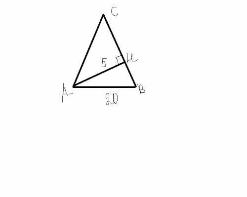 Втреугольнике abc ac=bc, ab=20, высота ah= 5. найти sin угла a