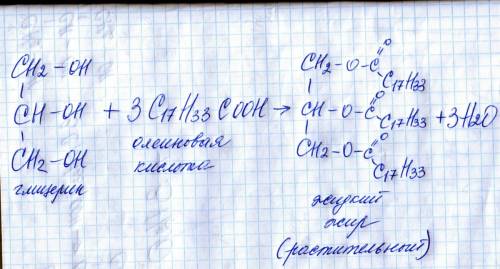 Складіть рівняння естерифікації гліцерину і олеїнової кислоти