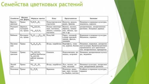 Сделать 7 семейств растенийпо биологии6 класс