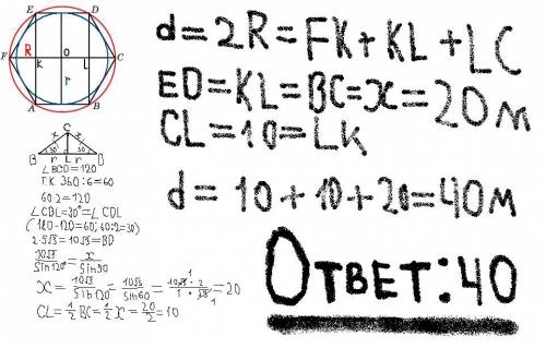 Радиус окружности, вписанной в правильный 6 - угольник, равен 5 корень из 3 м. чему равен диаметр оп