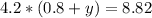 4.2*(0.8+y)=8.82