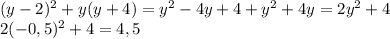 (y-2)^{2}+y(y+4)=y^{2}-4y+4+y^{2}+4y=2y^{2}+4\\2(-0,5)^{2}+4=4,5