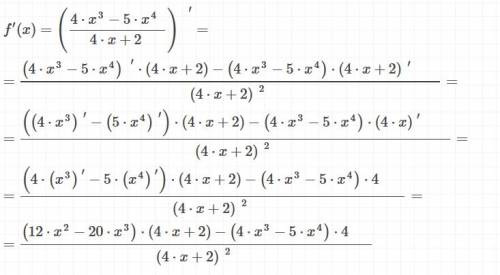 Найдите производную функции y=(4x^3-5x^4)/(4x+2)