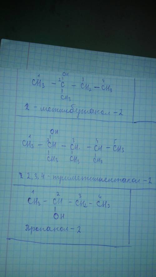 Напишите структурные формулы следующих соединений: 2 - метилбутанол - 2 ; 2,3,4 - триметилпентанол -