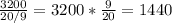 \frac{3200}{20/9} = 3200*\frac{9}{20}=1440