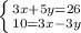 \left \{ {{3x+5y=26} \atop {10=3x-3y}} \right.