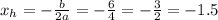 x_h = -\frac{b}{2a} = -\frac{6}{4} = -\frac{3}{2} = -1.5