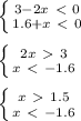 \left \{ {{3-2x\ \textless \ 0} \atop {1.6+x\ \textless \ 0}} \right. \\ \\ \left \{ {{2x\ \textgreater \ 3} \atop {x\ \textless \ -1.6}} \right. \\ \\ \left \{ {{x\ \textgreater \ 1.5} \atop {x\ \textless \ -1.6}} \right.