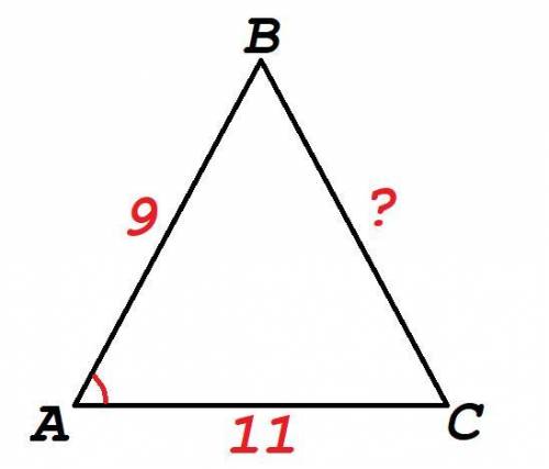 Решить тест по в треугольнике abc дано: ab=9, ac=11, cosa= 1/6. найдите сторону bc