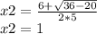 x2=\frac{6+\sqrt{36-20}}{2*5}}\\ x2=1