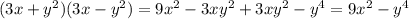 (3x+y^2)(3x-y^2)=9x^2 - 3xy^2 +3xy^2 -y^4= 9x^2-y^4