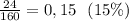 \frac {24}{160}=0,15 \ \ (15\%)