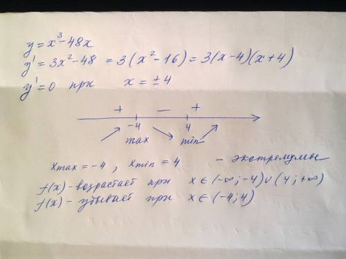 Знайдіть проміжки зростання і спадання та екстремуми функції f(x) = x3-48x полное решение