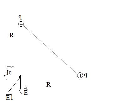 Ввершинах острвх углов равнобедренного (r=10см) прямоугольного треугольника расположены заряды по 3*