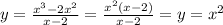 y=\frac{x^3-2x^2}{x-2 }= \frac{x^2(x-2)}{x-2}=y=x^2