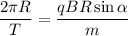 \dfrac{2\pi R}{T} = \dfrac{qBR\sin{\alpha}}{m}