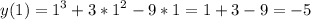 \displaystyle y(1)=1^3+3*1^2-9*1=1+3-9=-5