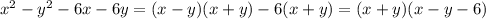 x^2-y^2-6x-6y=(x-y)(x+y)-6(x+y)=(x+y)(x-y-6)