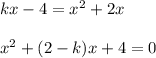 kx-4=x^2+2x\\ \\ x^2+(2-k)x+4=0