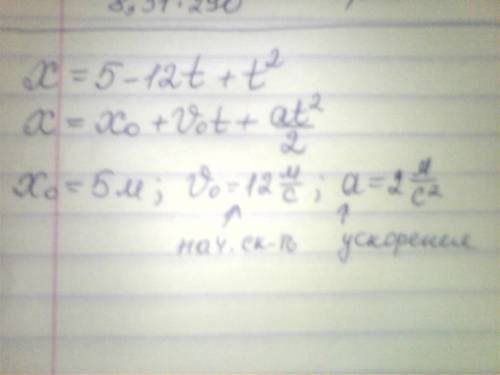 Определите начальную скорость и ускорение автомобиля, если его прямолинейное движение описывается ур
