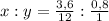 x : y = \frac{3,6}{12} : \frac{0,8}{1}