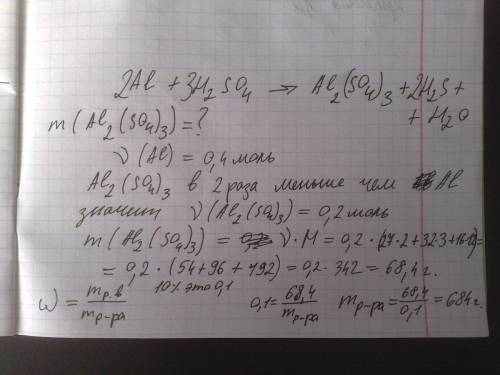 Вычислите массу соли, которая образуется при взаимодействии 0,4 моль алюминия с раствором серной кис